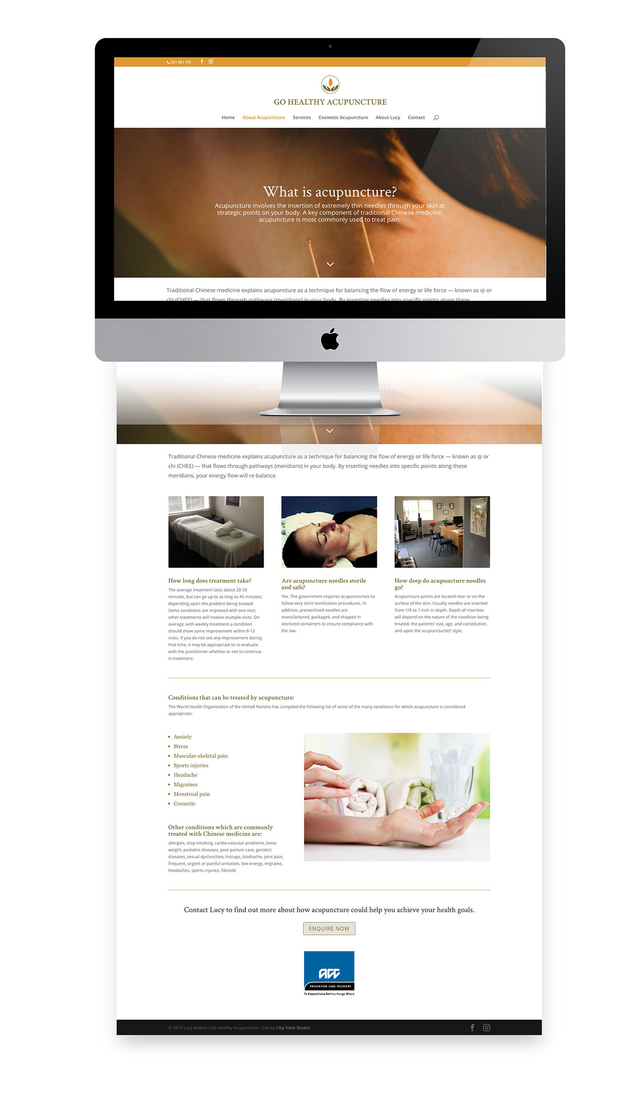 Acupuncture Therapist Website simple self-managed website for acupuncture therapist shown on computer screen